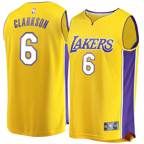 Maillot Los Angeles Lakers Homme Jordan Clarkson 6 Icon Edition Jaune